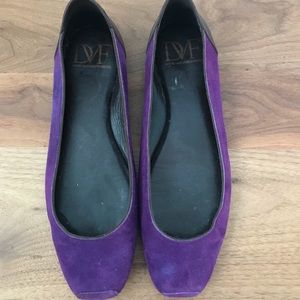 Diane Von Furstenberg suede purple flats.